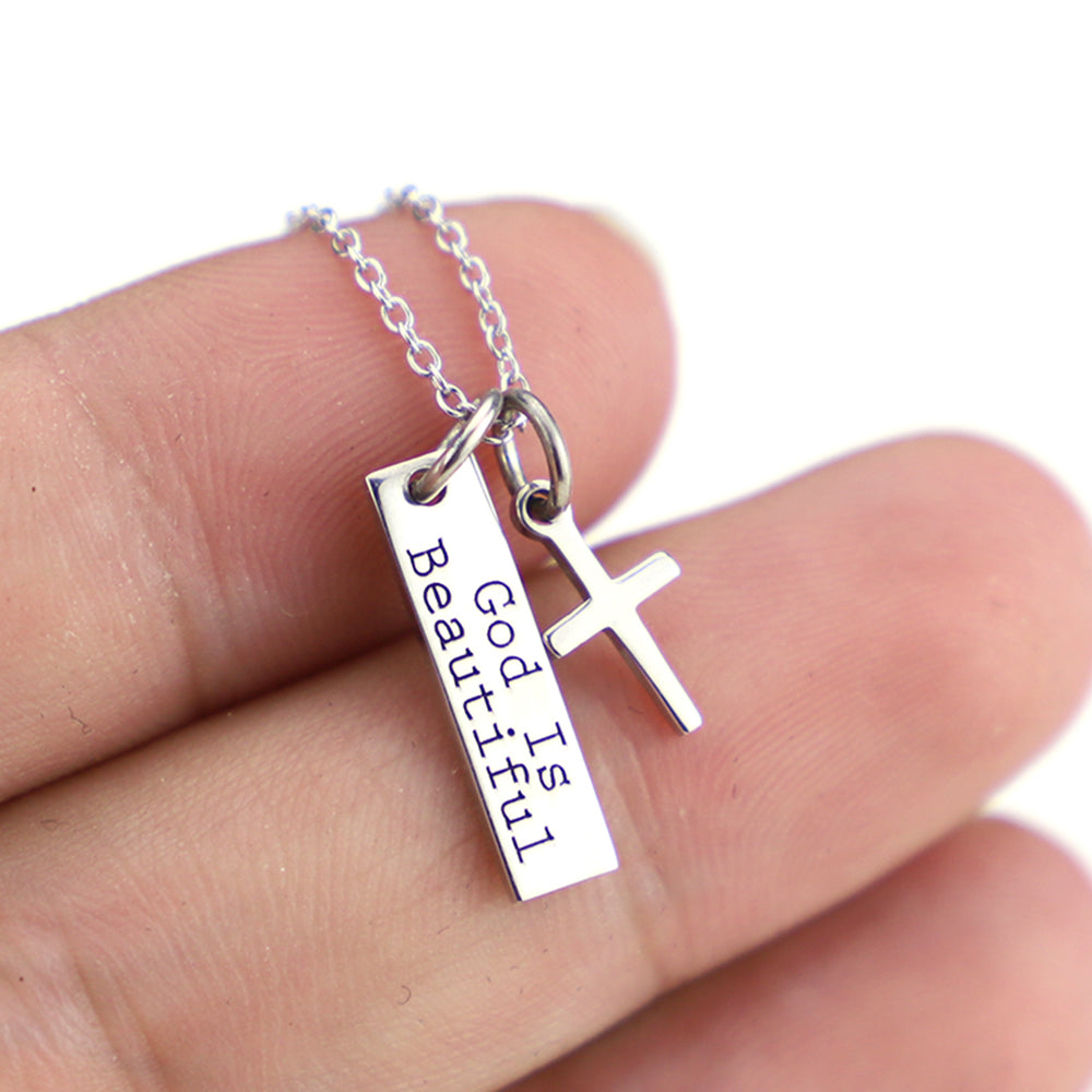 925 Silver Cross Necklace with Square Pendant | Christian Jewelry