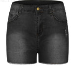 Elastic Slim Fit Ripped Fringe Denim Shorts for Women
