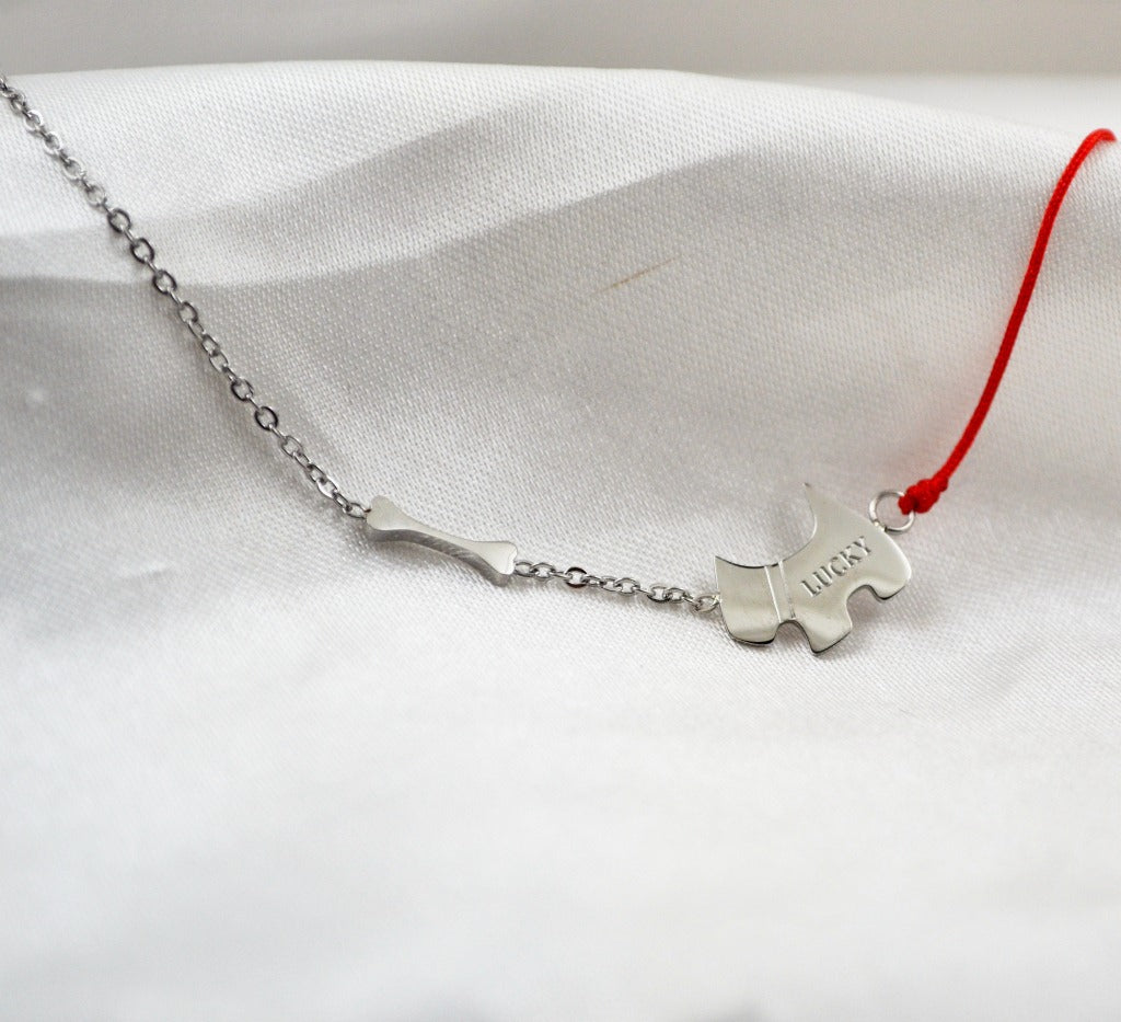 Titanium Steel Dog Heart Red Rope Bracelet for Couples