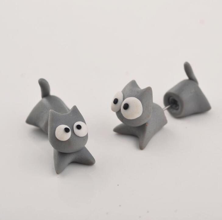Cartoon Cat Ear Studs, Polymer Clay Earrings