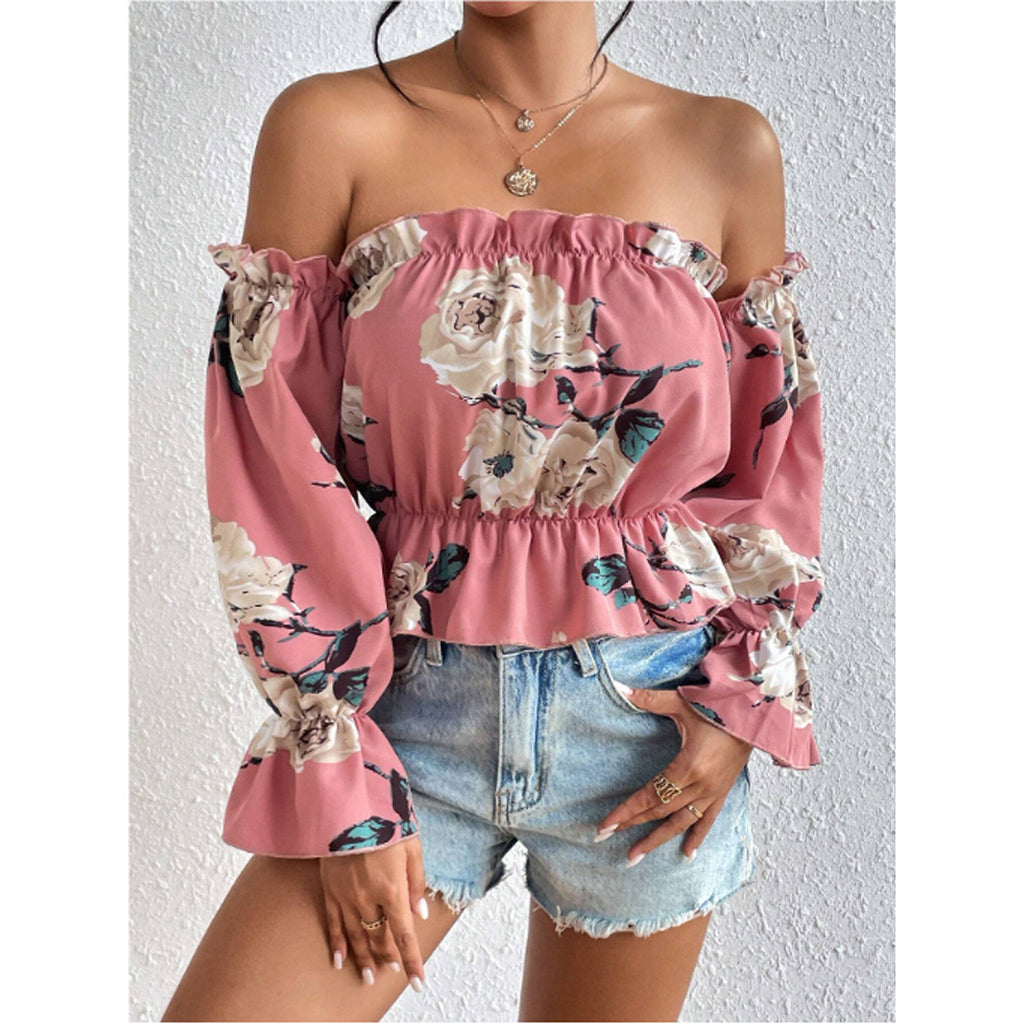 Original Design Women's Floral Print Set with Top & Shorts