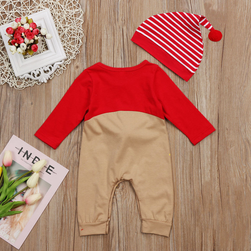 Baby Romper with Hat, Christmas Reindeer Bodysuit