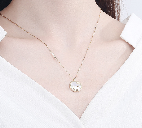 Silver Necklace with Cartoon Dog Pendant and Shell