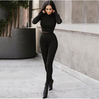 2019 Autumn Winter Women's Casual Crop Top & Pants Set