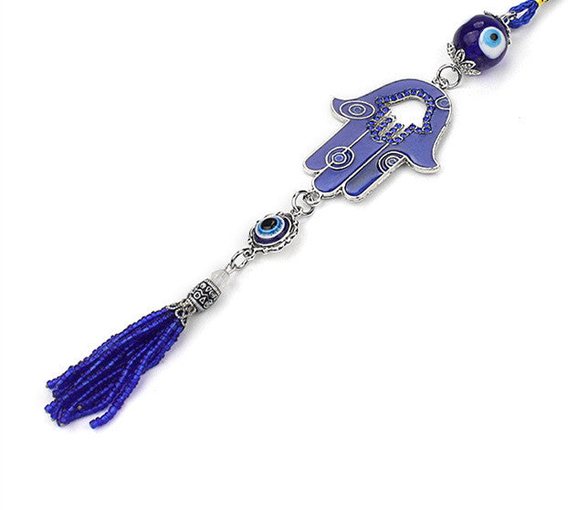 Blue Eye Fatima Hand Tassel Keychain with Evil Eye | Accessory