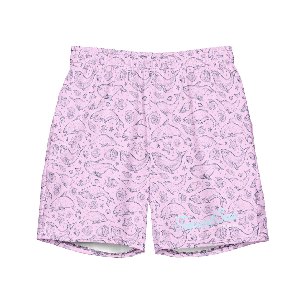 Men's Pink Whale Print Swim Trunks