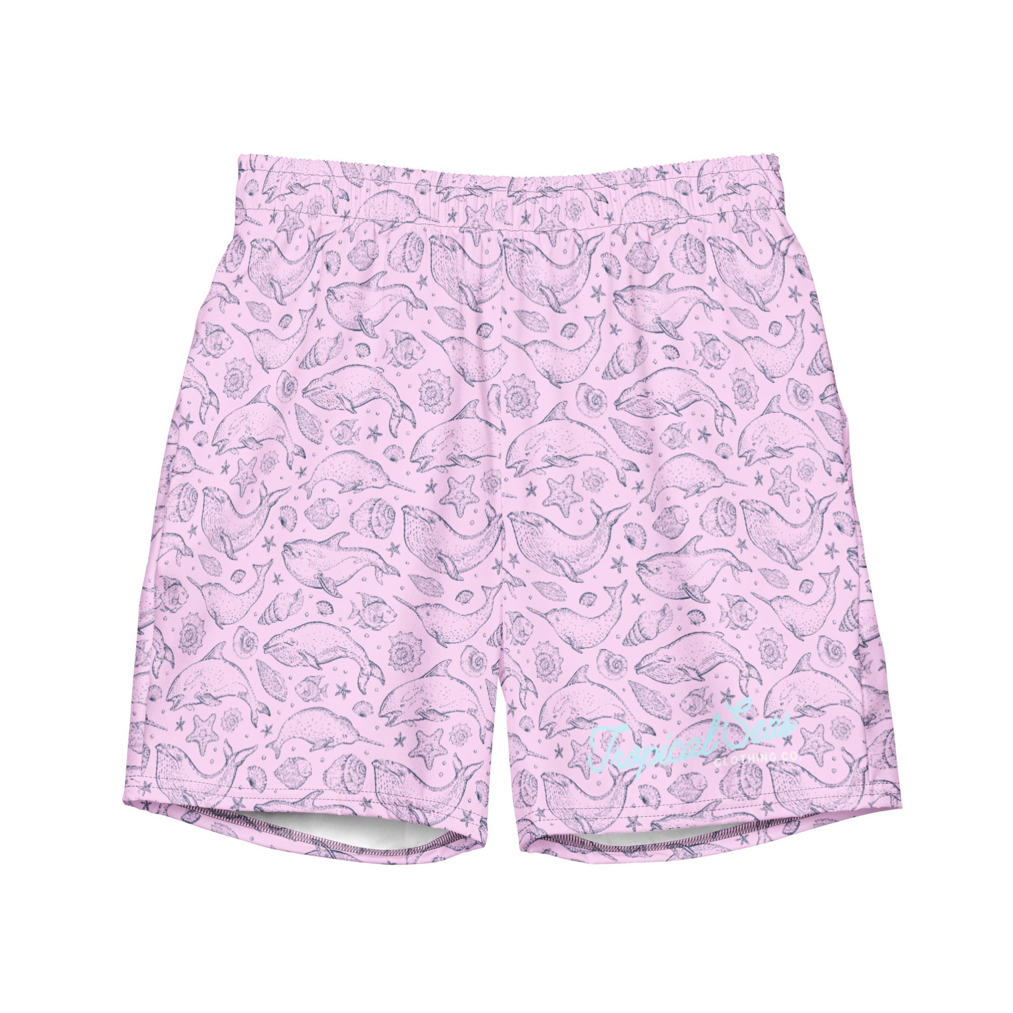Men's Pink Whale Print Swim Trunks