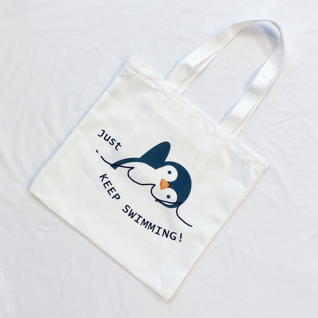 Just Keep Swimming Penguin Canvas Tote Bag