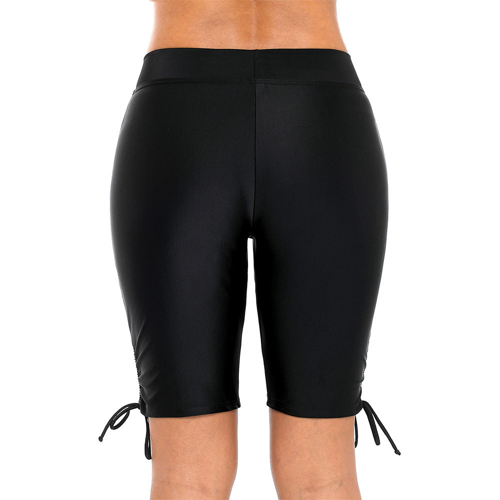 Solid Color Mid-Length Swim Shorts for Women