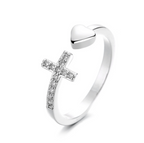 Cross Heart Adjustable Ring with Rhinestones (Fashion)