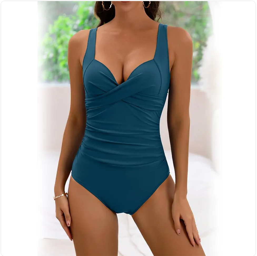 Twist-Front Ruched Push-Up One-Piece Swimsuit