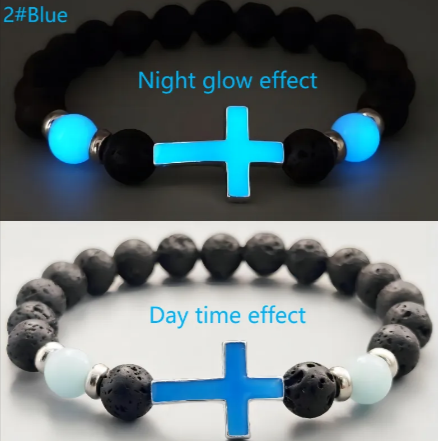 Luminous Volcanic Rock Cross Bracelet | Christian Jewelry