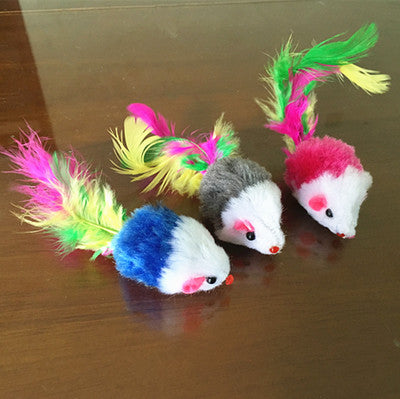 2-Inch Colorful Feather Tail Mouse Toy for Cats