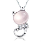 Cat Necklace with Rose Quartz