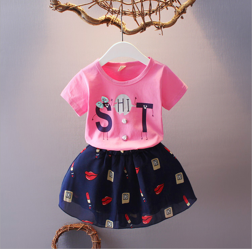 Girls Lip Print Tee and Skirt Set