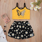 Girls' Spring Summer Butterfly Print Vest & Daisy Shorts