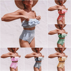 Women's Striped Ruffle High-Waist Bikini Set