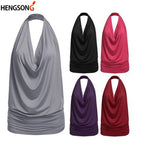 Summer Slim Backless V-neck Solid Tank Top for Women