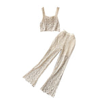 Hollow Lace Wide Leg Knit Pants and Crop Top Set