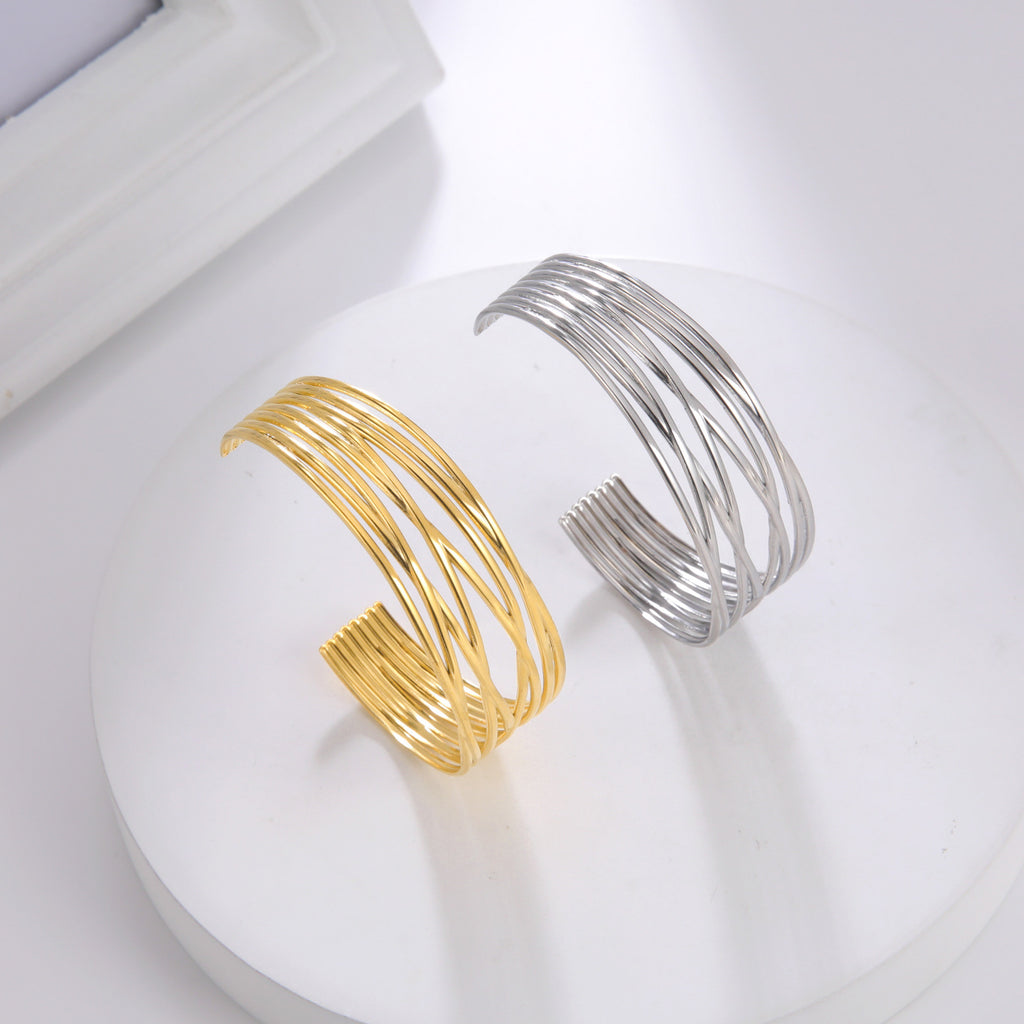 Multi-layer Thin Ring Cross Titanium Steel Bracelet