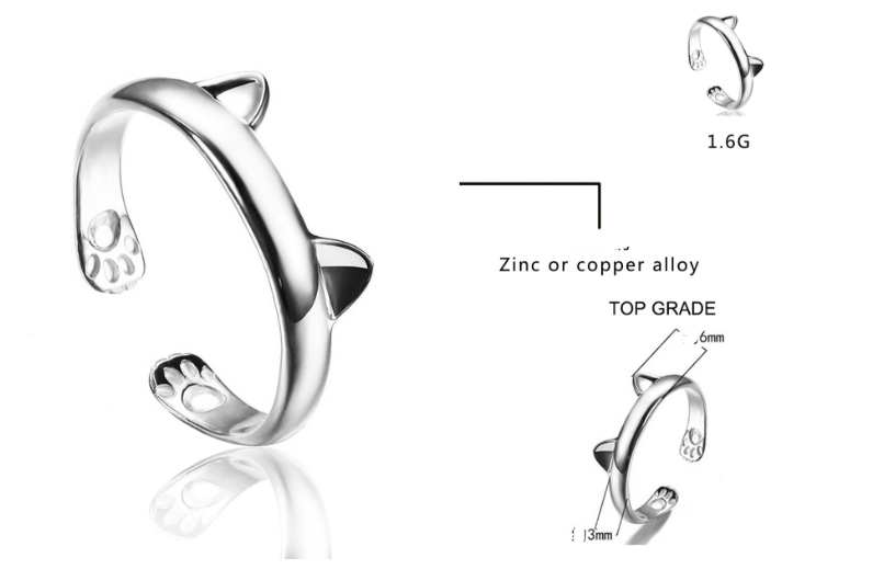 14K White Gold Plated Cat Ring | Jewelry