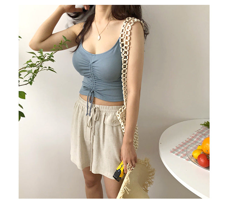 Drawstring Crop Tank and Shorts Set