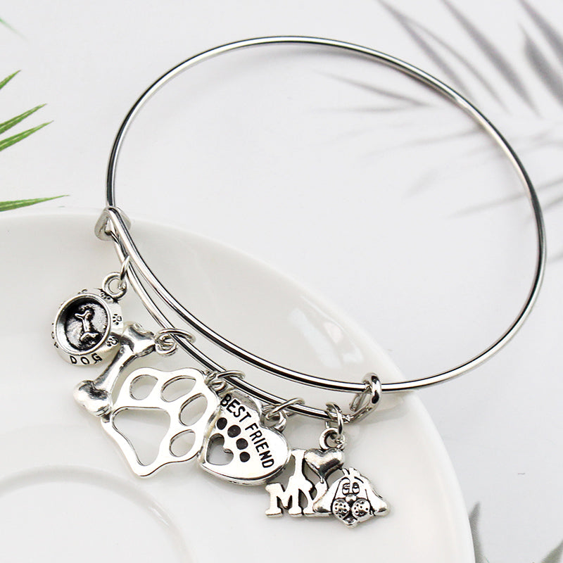 Mini I Love My Dog Bracelet with Paw Print Design