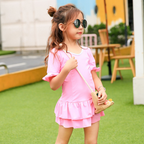 Girls Navy Ruffle One-Piece Swim Dress