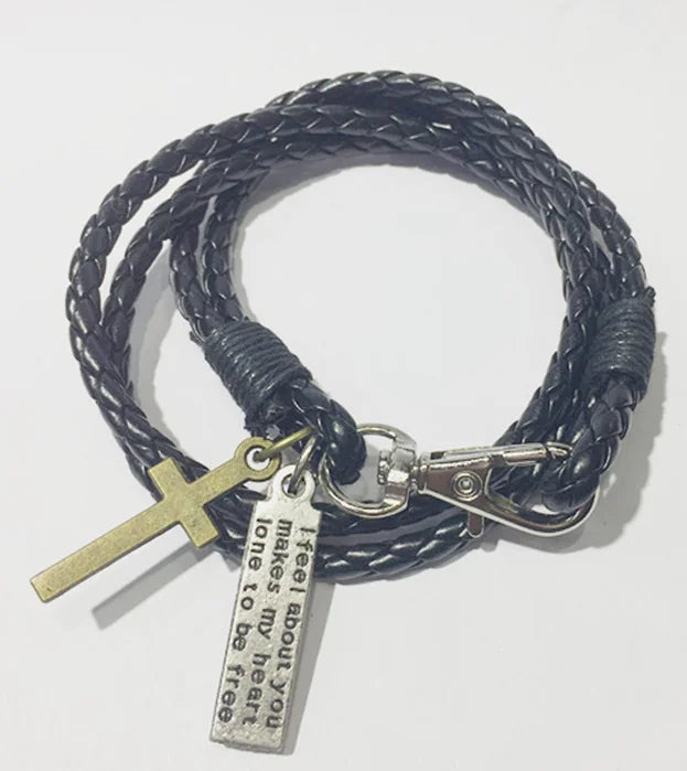 Korean Punk Layered Bracelet with Unk Cross Couple Design | Christian Jewelry