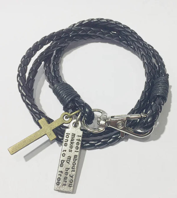 Korean Punk Layered Bracelet with Unk Cross Couple Design | Christian Jewelry
