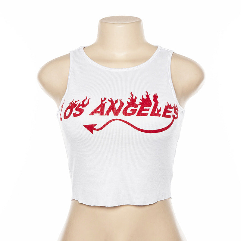 Women's Summer Sleeveless Letter Print Crop Top