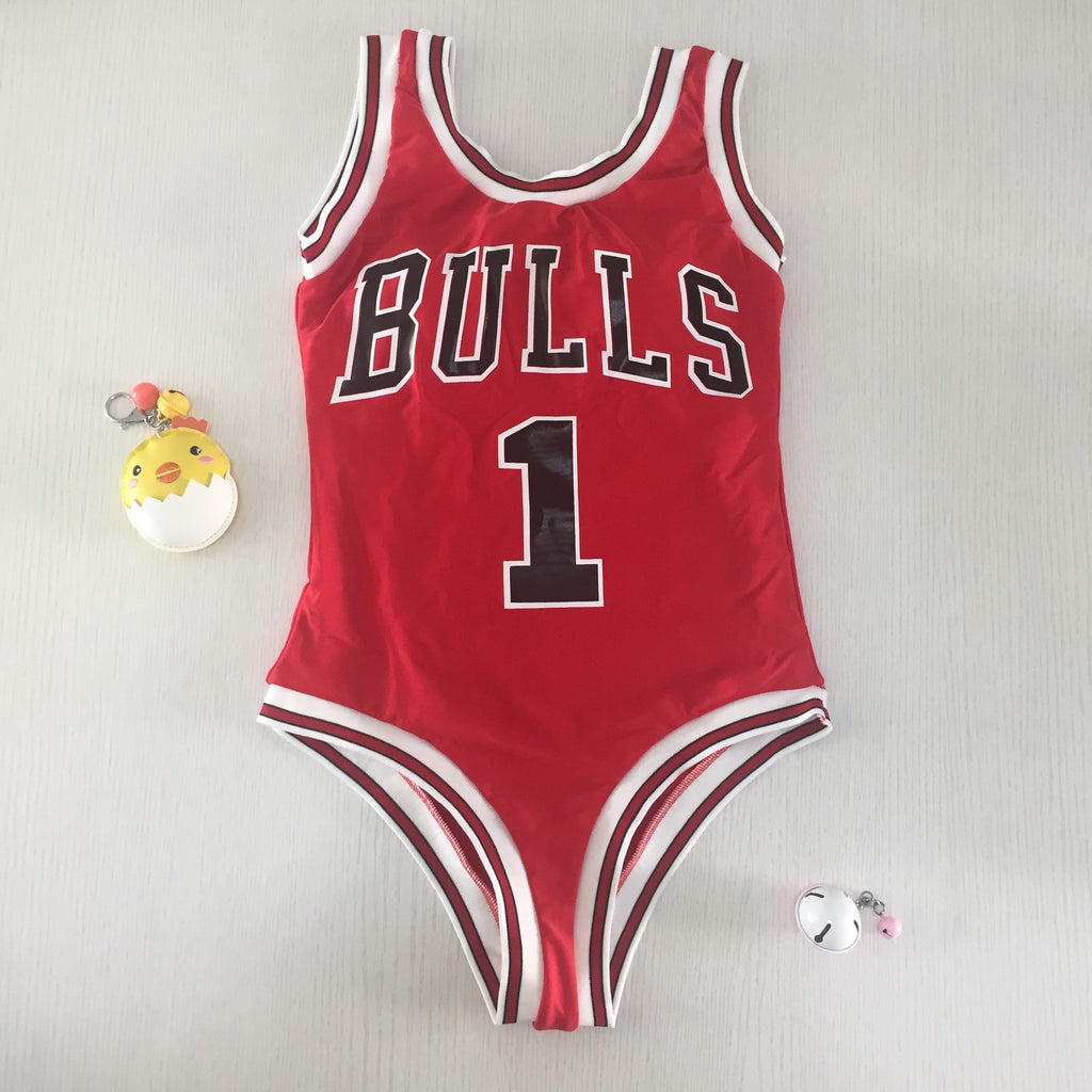 Red Basketball Jersey One-Piece Swimsuit