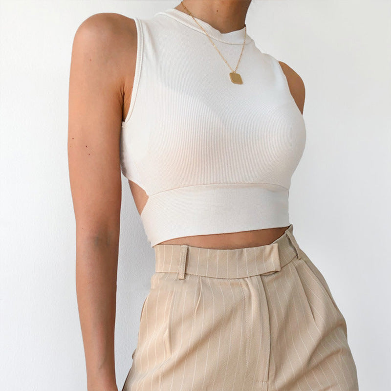 23188P Knit Hollow Short Tank Top - Women's Fashion
