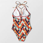 Retro Geometric Print Halter One-Piece Swimsuit