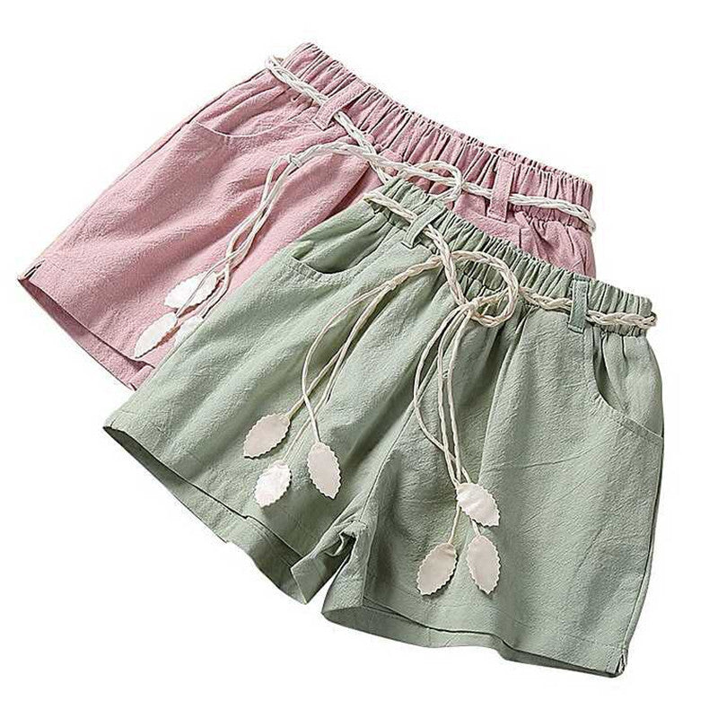 Girls' Cotton Linen Summer Shorts - Loose Fit Design