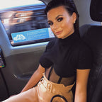 Crop Top with High Neck and Sheer Mesh Details