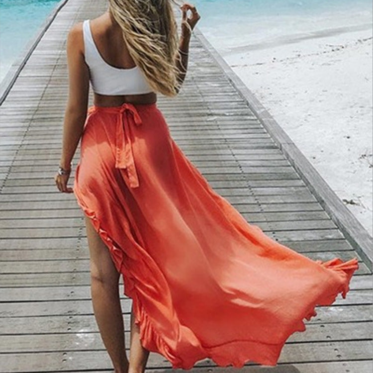 Beach Cover-Up with Irregular Hem and Tie Detail