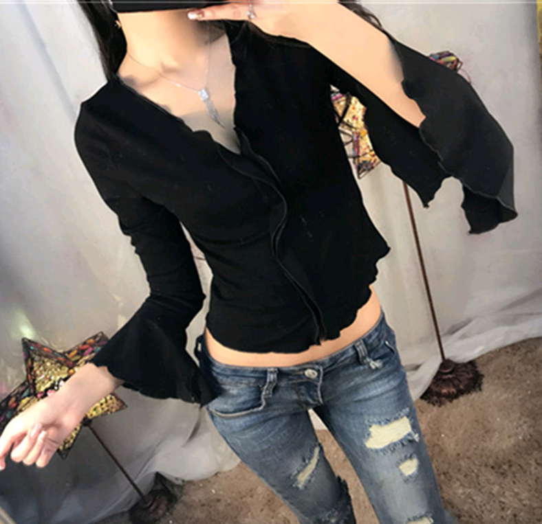 2020 Spring Sexy Long Sleeve V-Neck Crop Top for Women