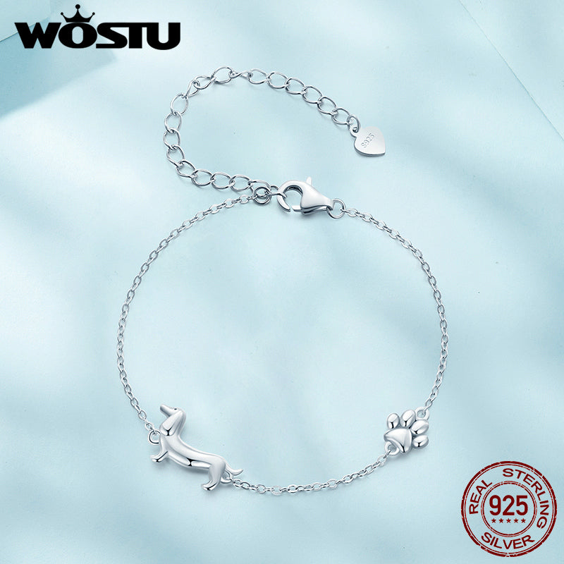 WOSTU Silver Dachshund Dog Charm Bracelet for Women