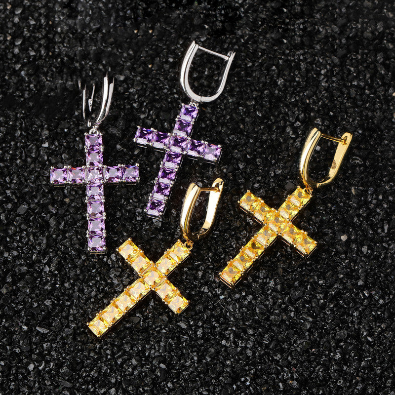 Square Zircon Cross Earrings for Fashionable Styles