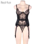 Lace Sheer Underwear Set with Garters and Steel Rings