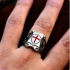 Stainless Steel Cross Shield Epoxy Ring – Bold and Durable Design