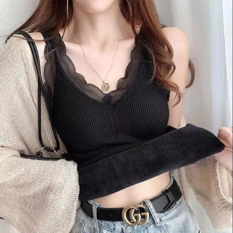 Lace Thermal Tank Top with Built-in Padding for Women