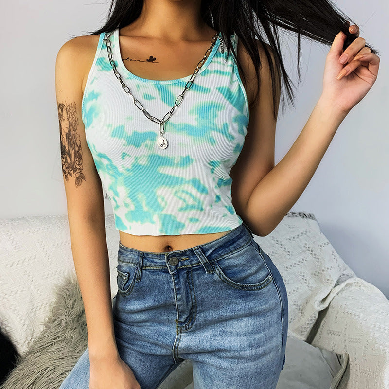 2020 Women's Backless Crop Top - Tie-Dye Design