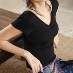 Crop Top with Built-in Bra and V-Neck Design for Women