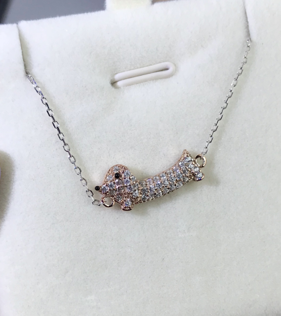 Creative Dachshund Dog Necklace with Zirconia Stones