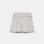 High-Waisted PU Leather Shorts with Tie Belt for Women