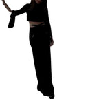 2024 Autumn New Women's Crop Top and High-Waist Pants Set