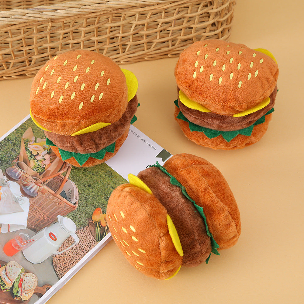 Hamburger Dog Chew Toy with Sound - Durable Plush Pet Toy