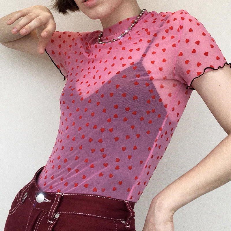 2023 Autumn Heart Mesh Crop Top for Women